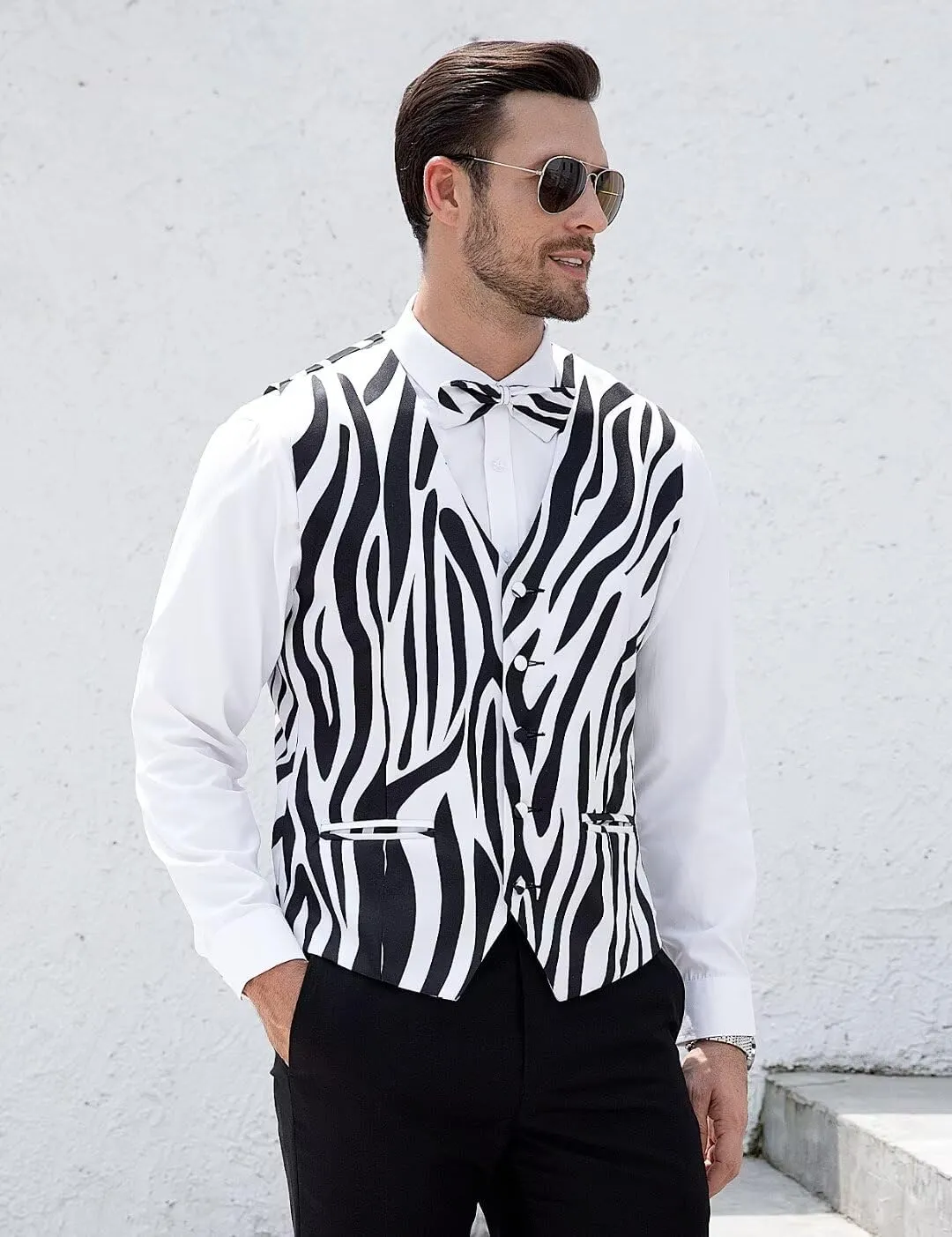 2-Piece Animal Print Vest for Men, Party Waistcoat Vest & Bow Tie, S-3XL