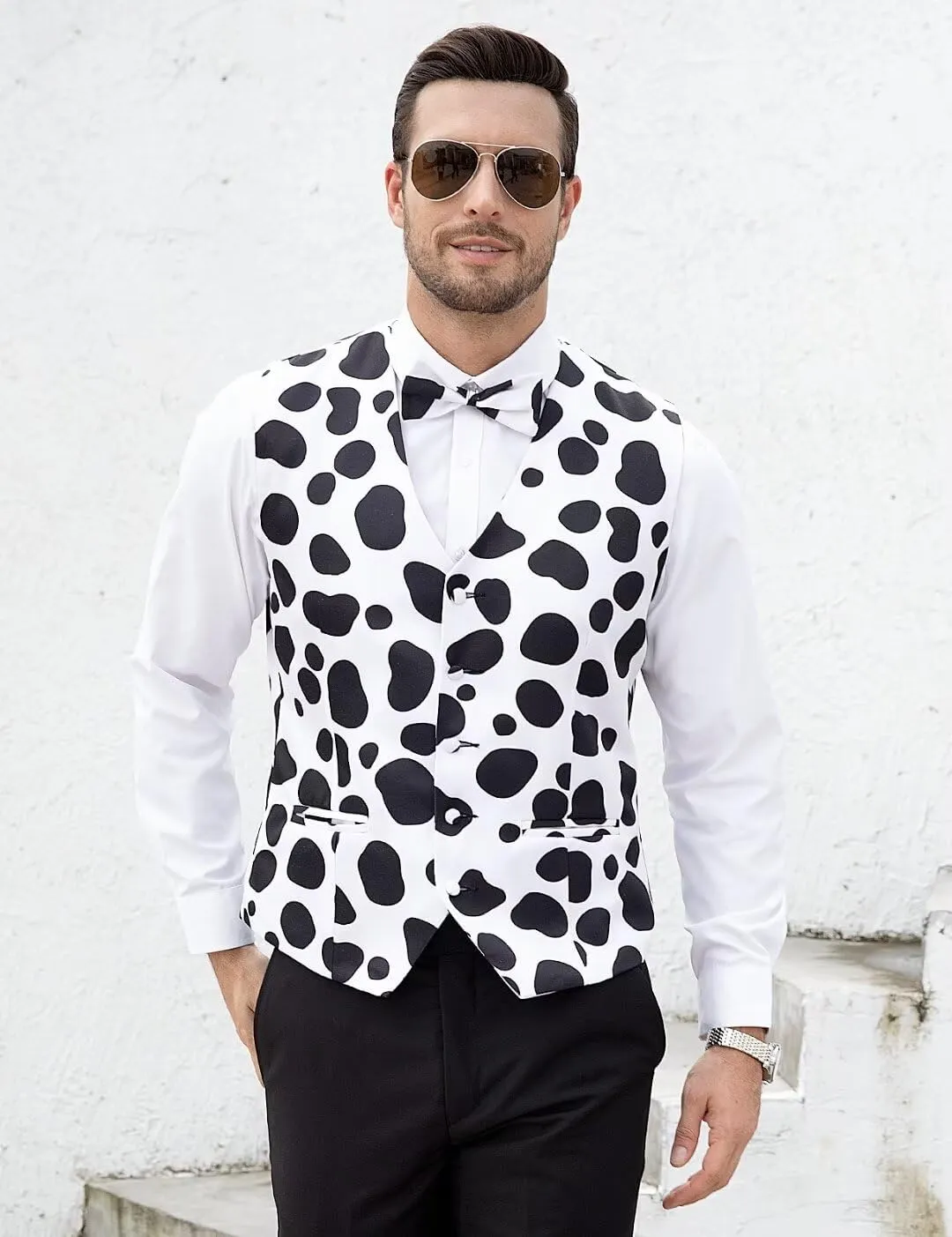 2-Piece Animal Print Vest for Men, Party Waistcoat Vest & Bow Tie, S-3XL