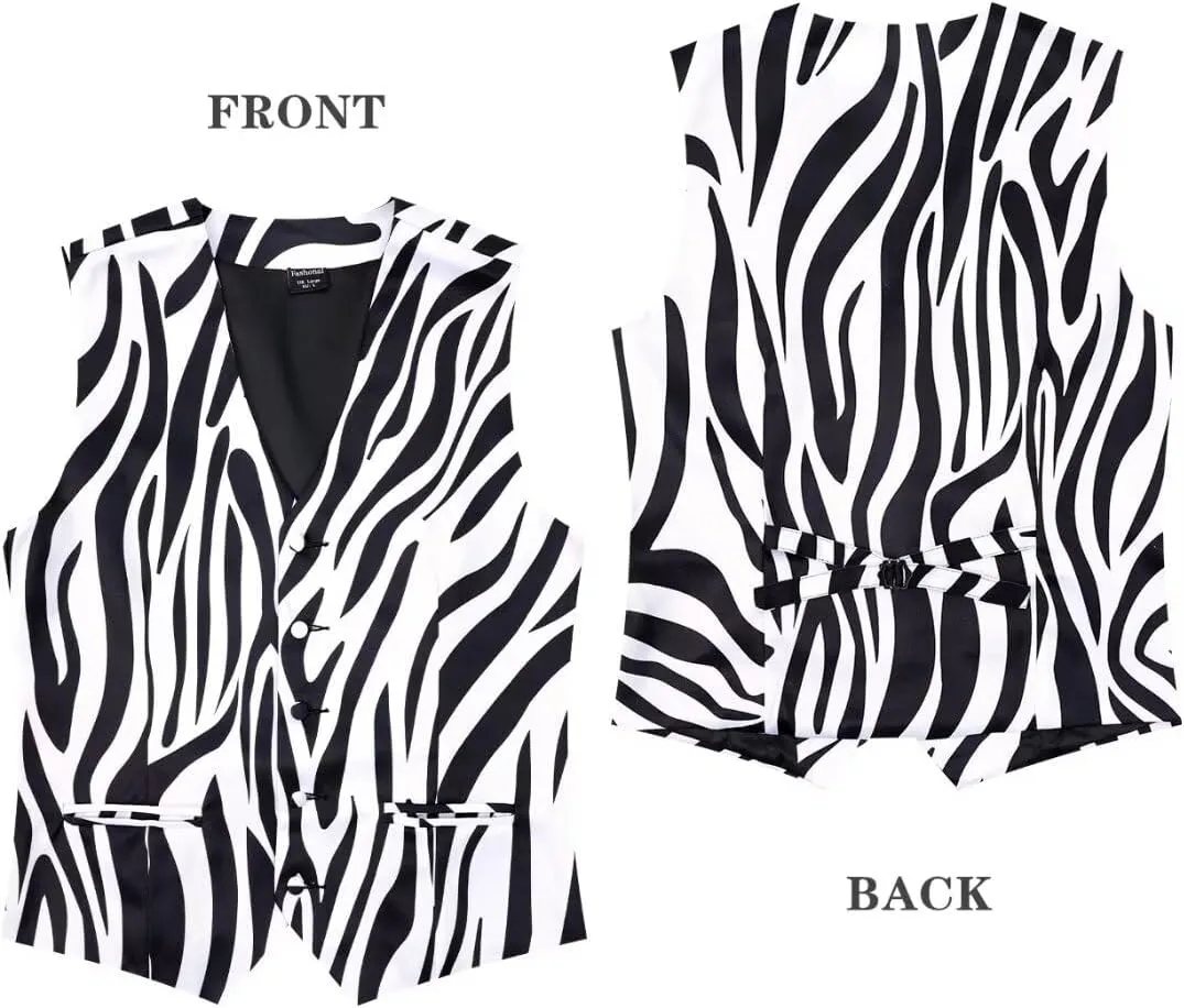 2-Piece Animal Print Vest for Men, Party Waistcoat Vest & Bow Tie, S-3XL