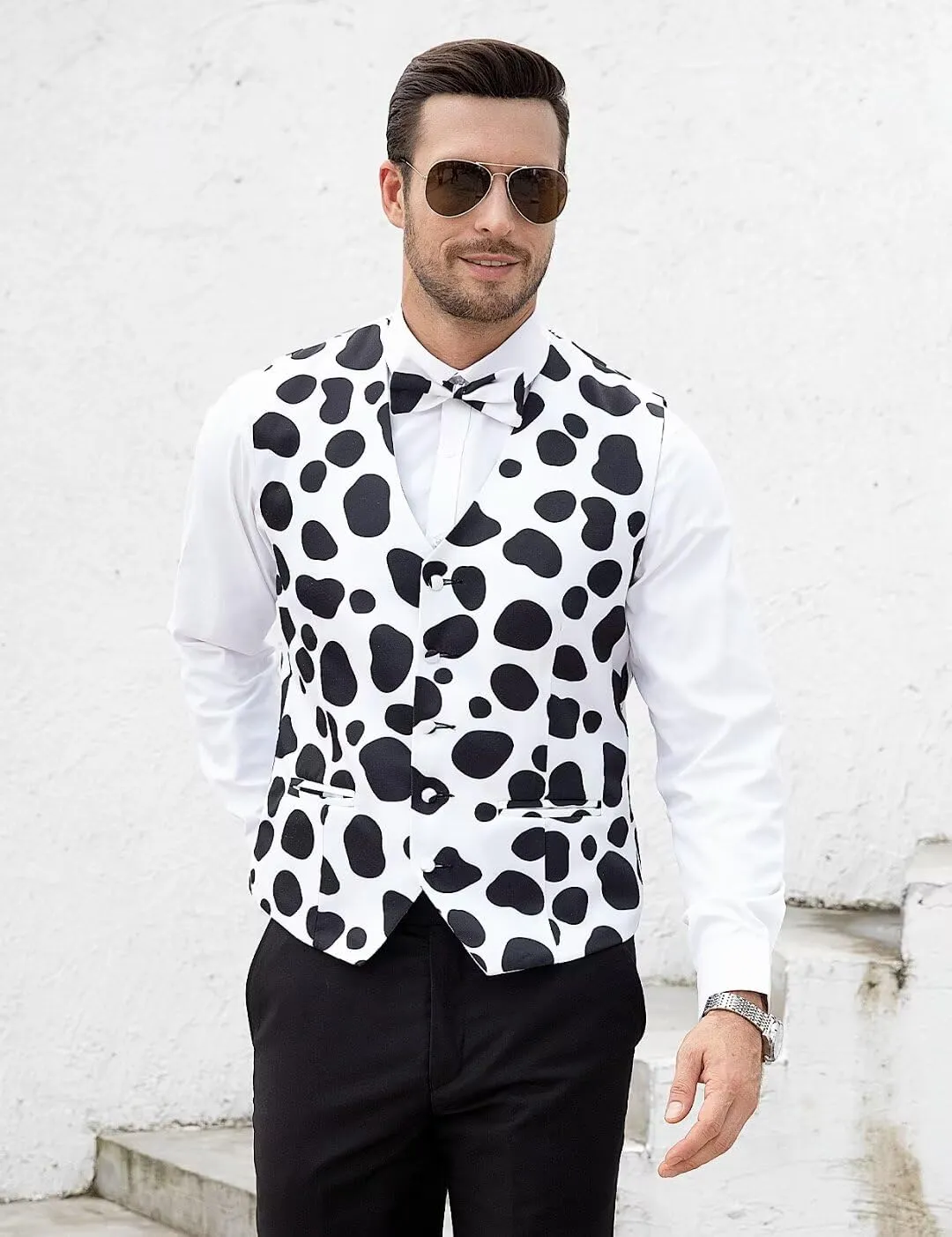 2-Piece Animal Print Vest for Men, Party Waistcoat Vest & Bow Tie, S-3XL