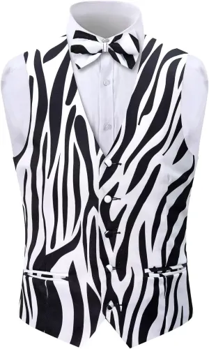 2-Piece Animal Print Vest for Men, Party Waistcoat Vest & Bow Tie, S-3XL