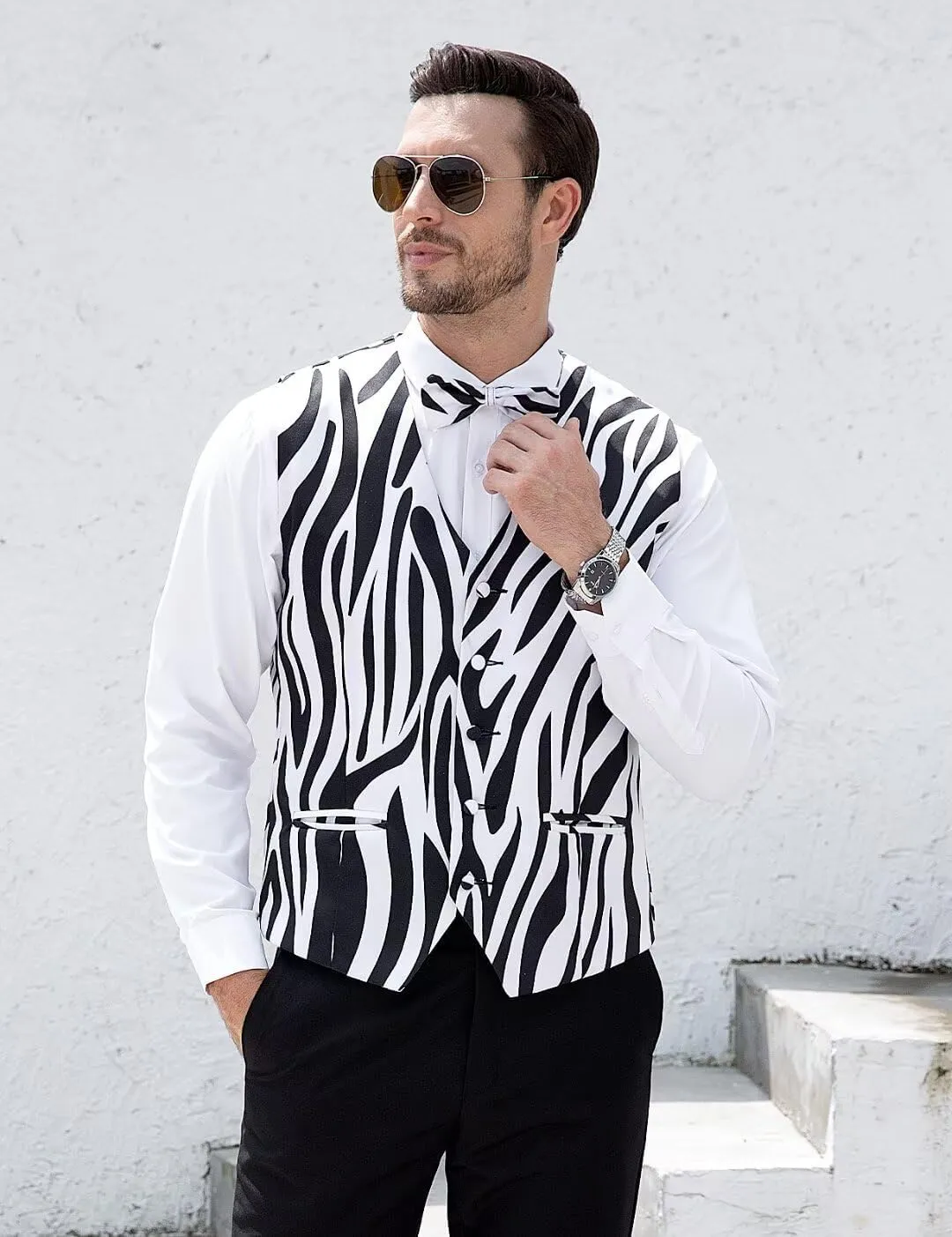 2-Piece Animal Print Vest for Men, Party Waistcoat Vest & Bow Tie, S-3XL