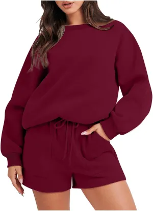 2 Piece Outfits Sweatsuit For Women Oversized Crewneck Sweatshirt & Lounge Shorts Set 2023 Fall Fashion Tracksuit