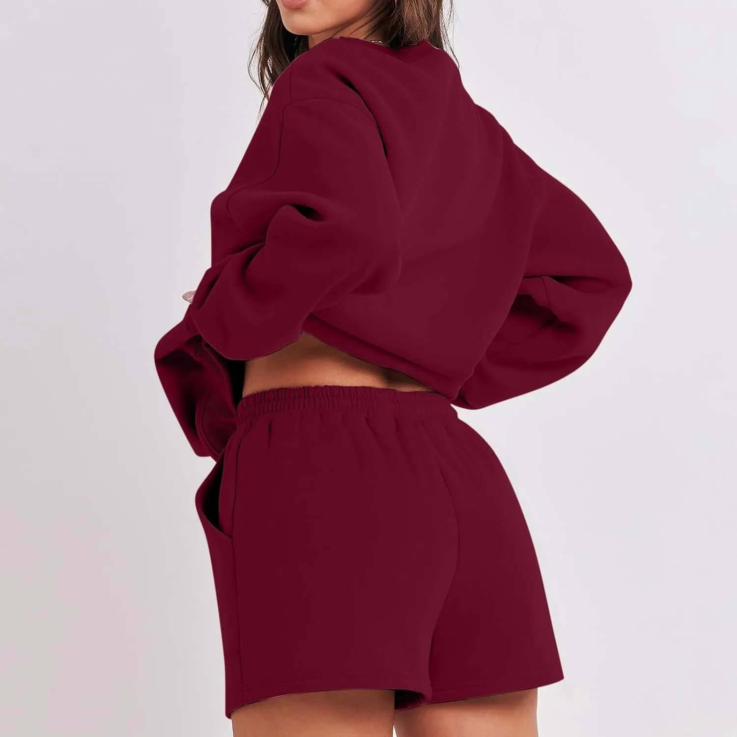 2 Piece Outfits Sweatsuit For Women Oversized Crewneck Sweatshirt & Lounge Shorts Set 2023 Fall Fashion Tracksuit