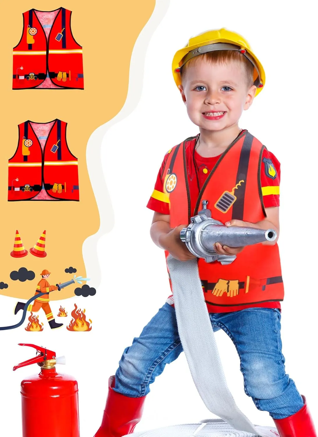 20 Pcs Kid Career Vest Costume Role Play Vest Bulk Military Firefighters Police Vest for Kid Halloween Dress Up