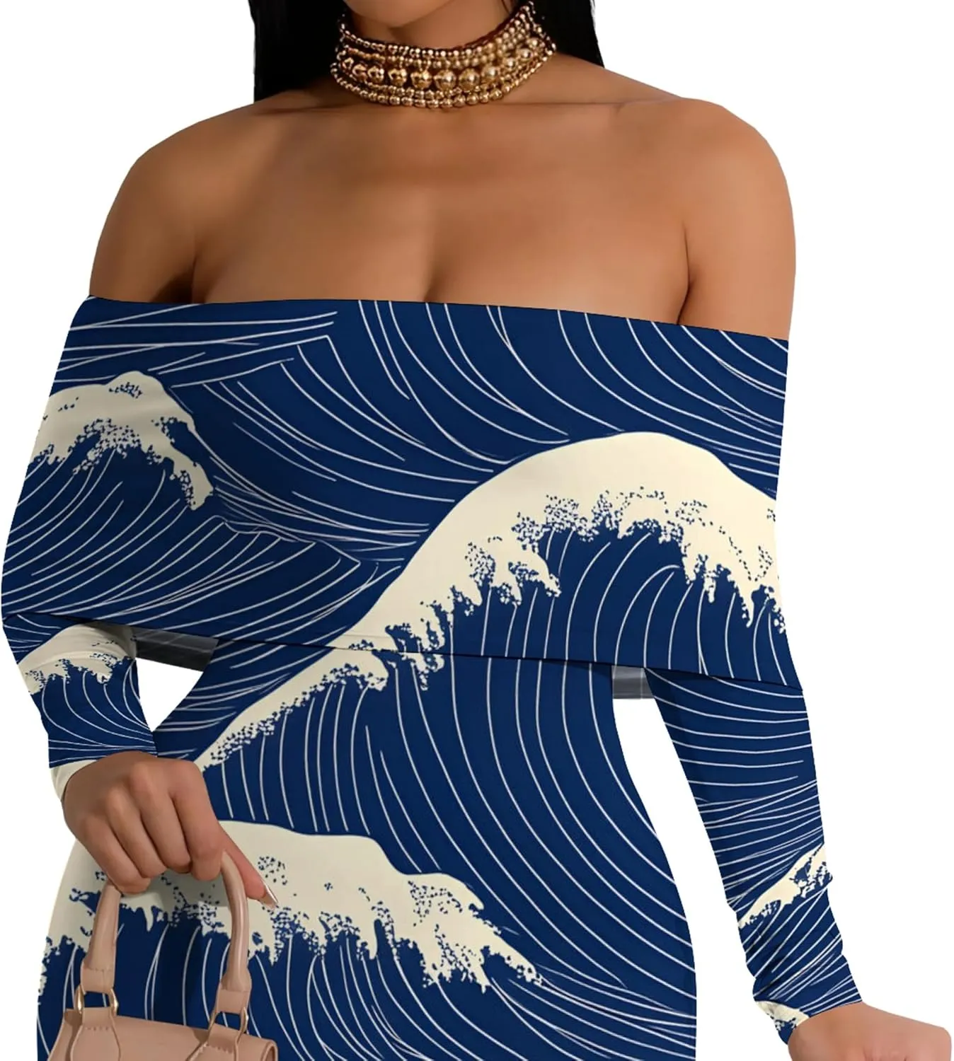 2024 Women's Casual Dress Tie Dye Sexy Maxi Off The Shoulder Long Sleeve Bodycon Backless Wrap Dresses