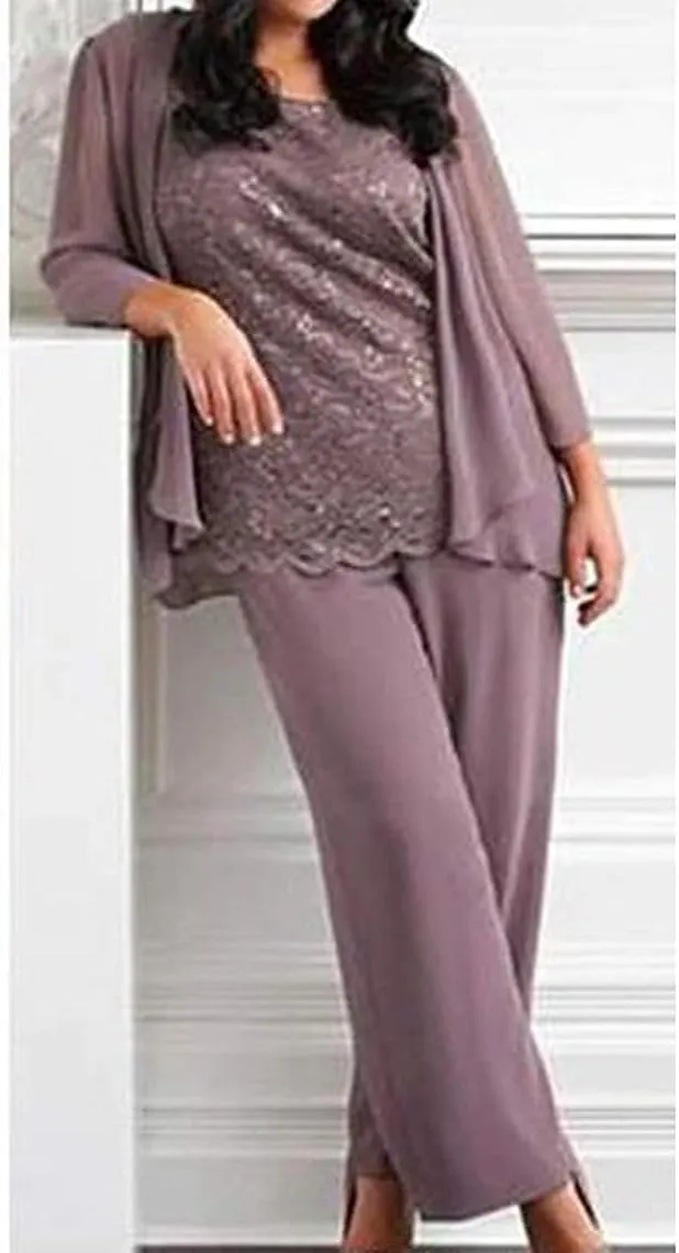 3 Pieces Mother of The Bride Dress Pant Suits Lace Evening Formal Dress for Wedding Guest Groom Women's