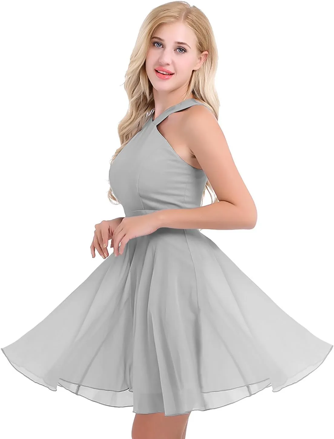 ACSUSS Women's Criss-Cross Straps Chiffon Evening Party Prom Gown Bridesmaid Short Dress