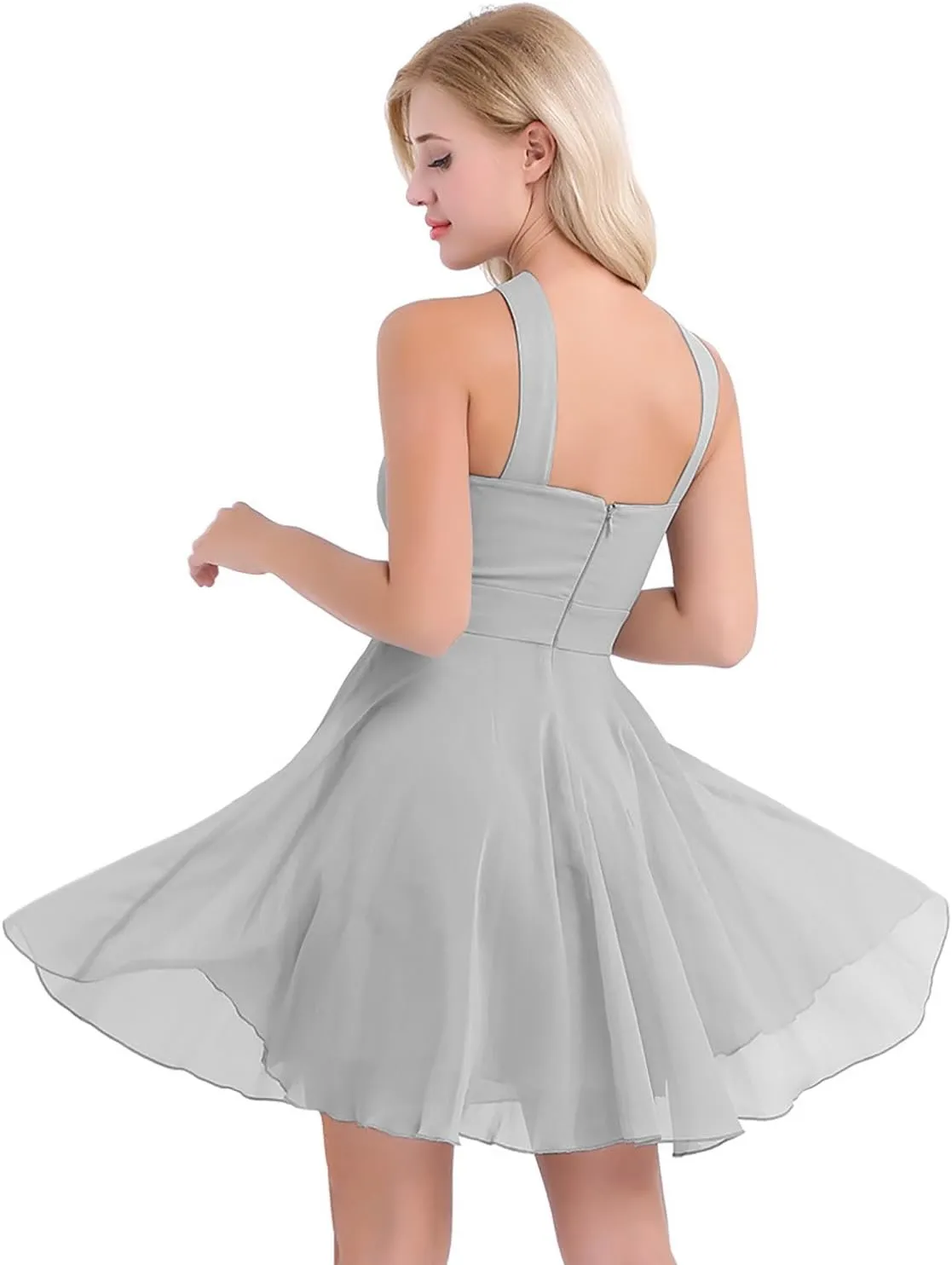 ACSUSS Women's Criss-Cross Straps Chiffon Evening Party Prom Gown Bridesmaid Short Dress
