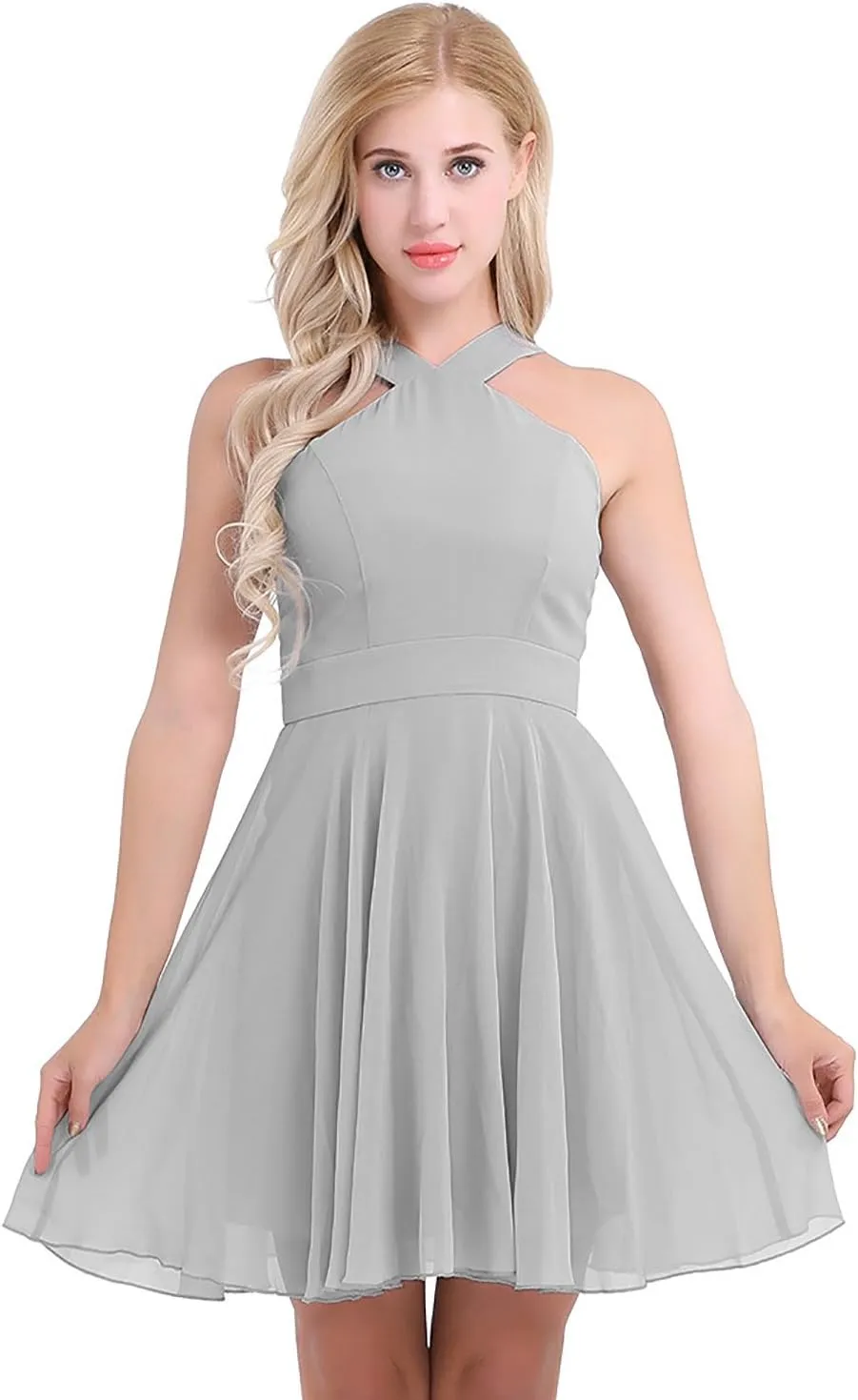 ACSUSS Women's Criss-Cross Straps Chiffon Evening Party Prom Gown Bridesmaid Short Dress
