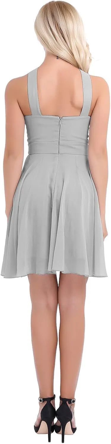 ACSUSS Women's Criss-Cross Straps Chiffon Evening Party Prom Gown Bridesmaid Short Dress