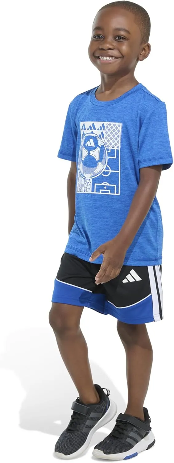 adidas boys Short Sleeve Melange Tee Shirt and Colorblock 3-stripe Short Set