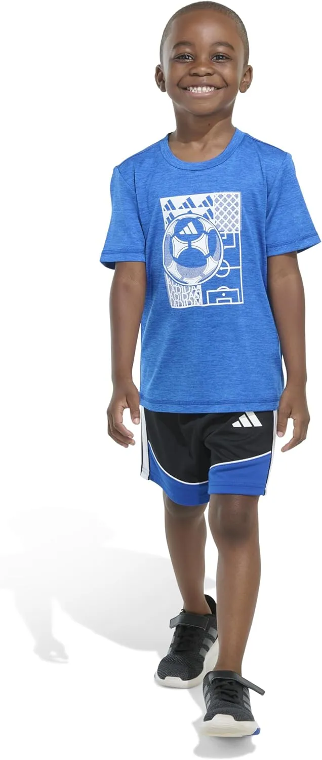 adidas boys Short Sleeve Melange Tee Shirt and Colorblock 3-stripe Short Set