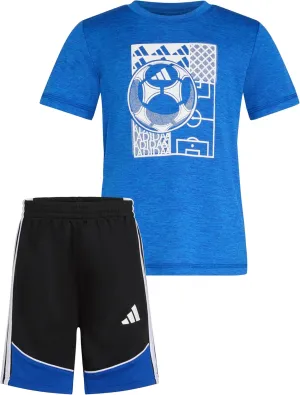 adidas boys Short Sleeve Melange Tee Shirt and Colorblock 3-stripe Short Set