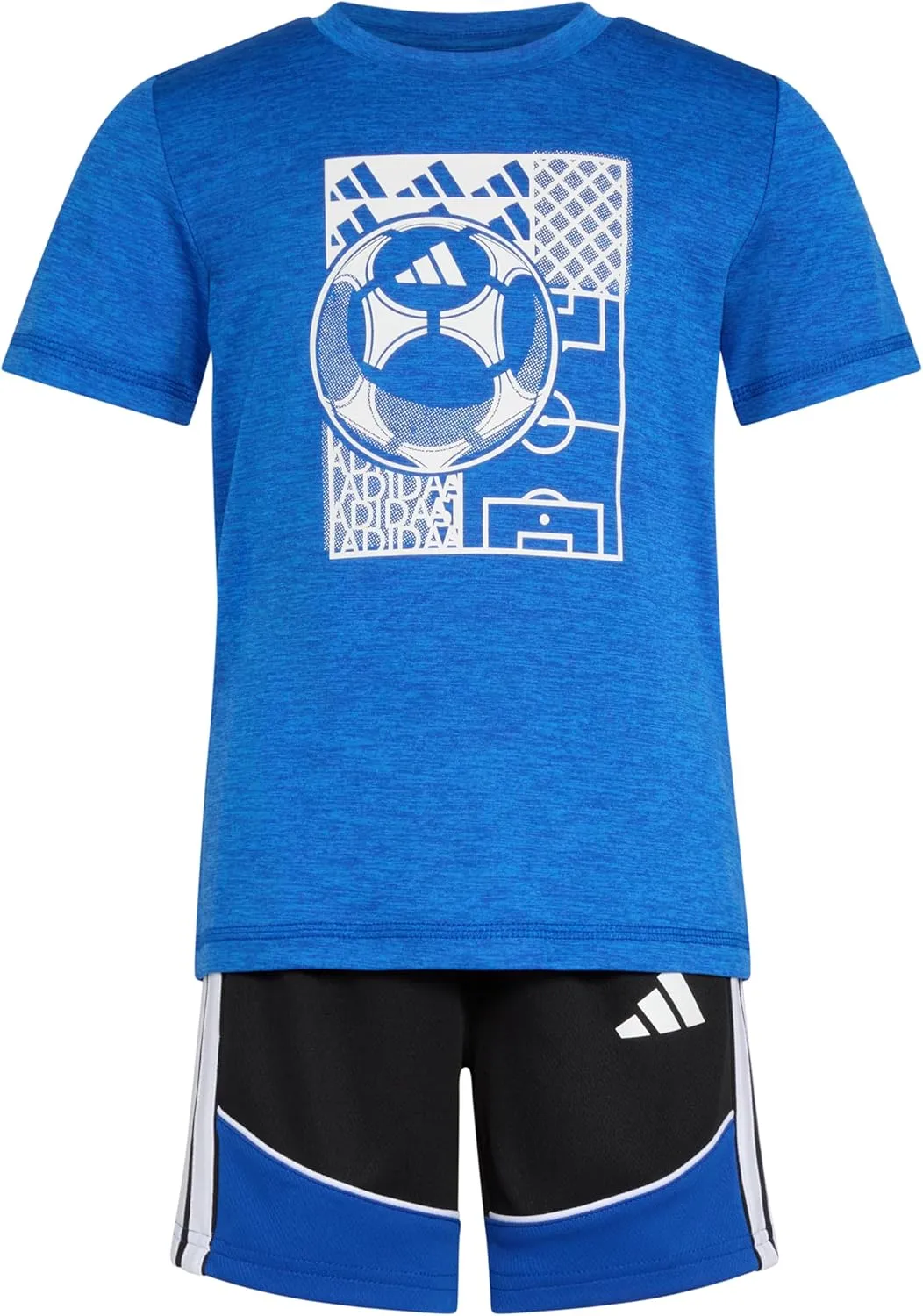adidas boys Short Sleeve Melange Tee Shirt and Colorblock 3-stripe Short Set