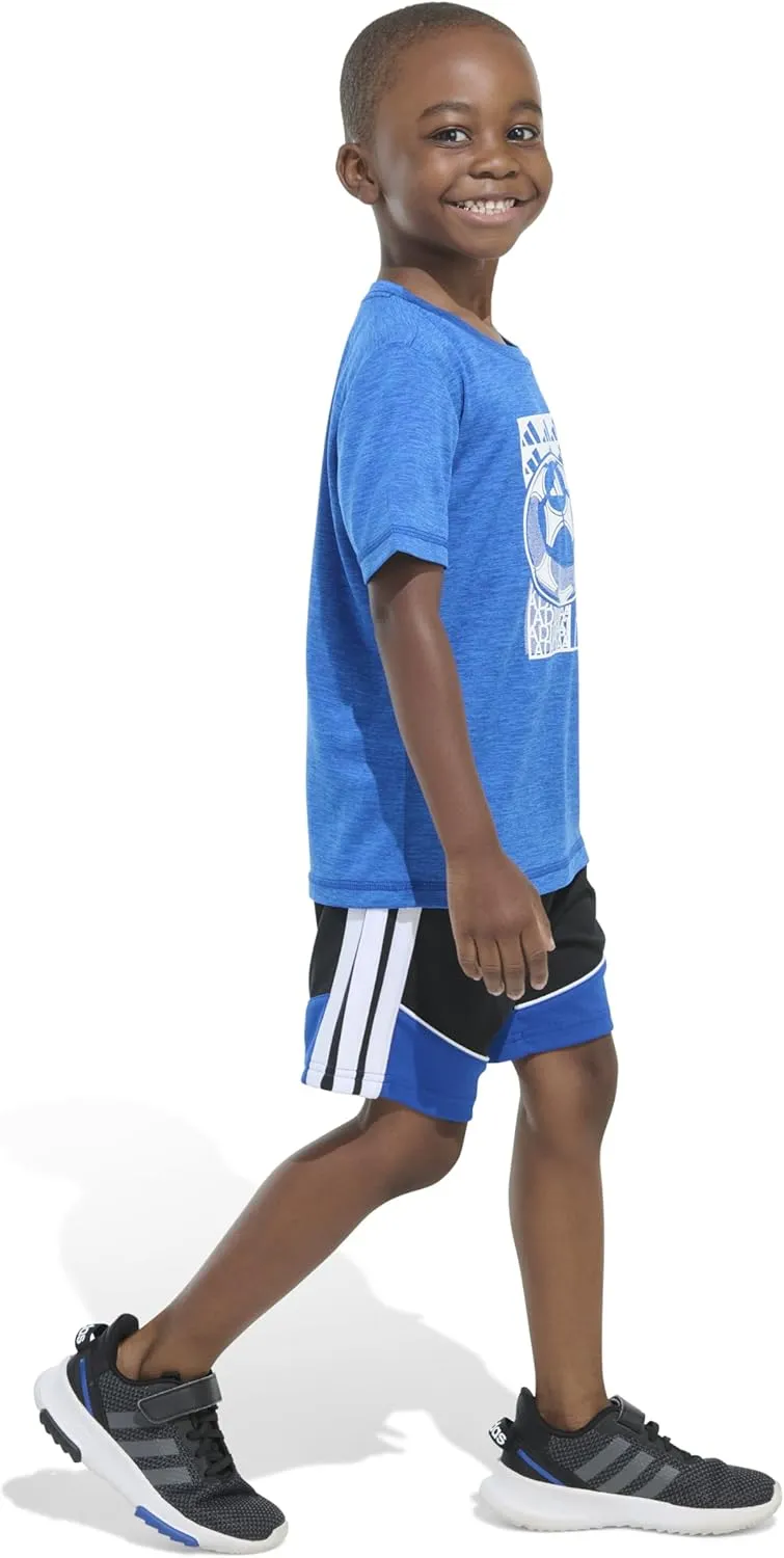 adidas boys Short Sleeve Melange Tee Shirt and Colorblock 3-stripe Short Set