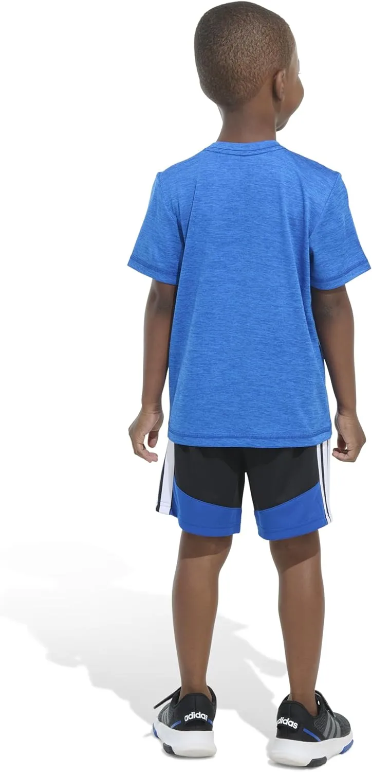 adidas boys Short Sleeve Melange Tee Shirt and Colorblock 3-stripe Short Set
