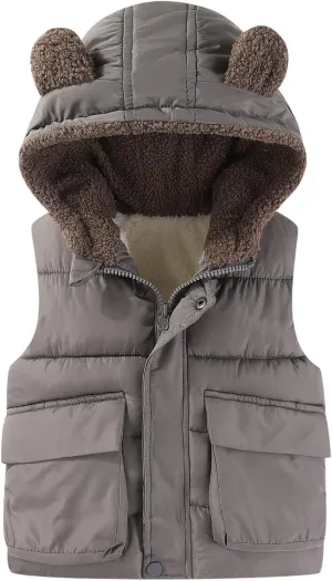 AIWUHE Toddler Boys Girls Hooded Puffer Vest Padded Warm Winter Jacket Sleeveless Bear ears Zipper Up Coat with pocket 1-7Y