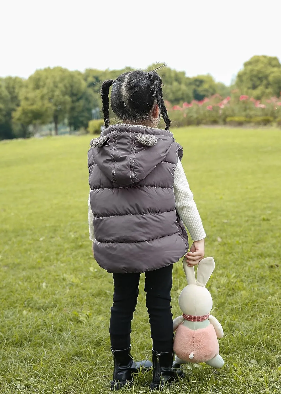 AIWUHE Toddler Boys Girls Hooded Puffer Vest Padded Warm Winter Jacket Sleeveless Bear ears Zipper Up Coat with pocket 1-7Y
