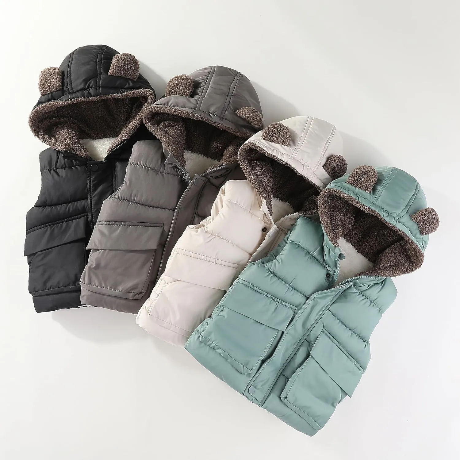 AIWUHE Toddler Boys Girls Hooded Puffer Vest Padded Warm Winter Jacket Sleeveless Bear ears Zipper Up Coat with pocket 1-7Y