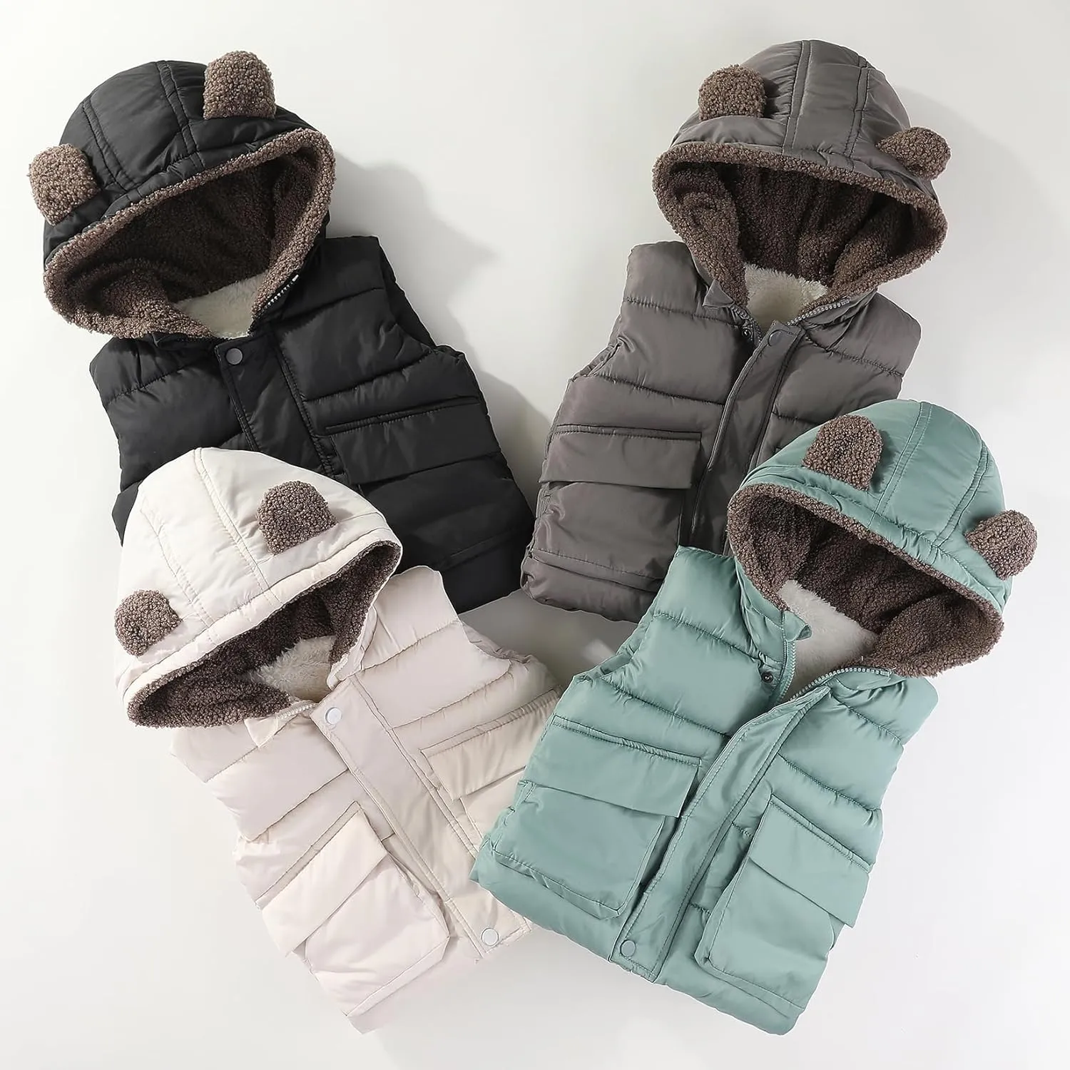 AIWUHE Toddler Boys Girls Hooded Puffer Vest Padded Warm Winter Jacket Sleeveless Bear ears Zipper Up Coat with pocket 1-7Y