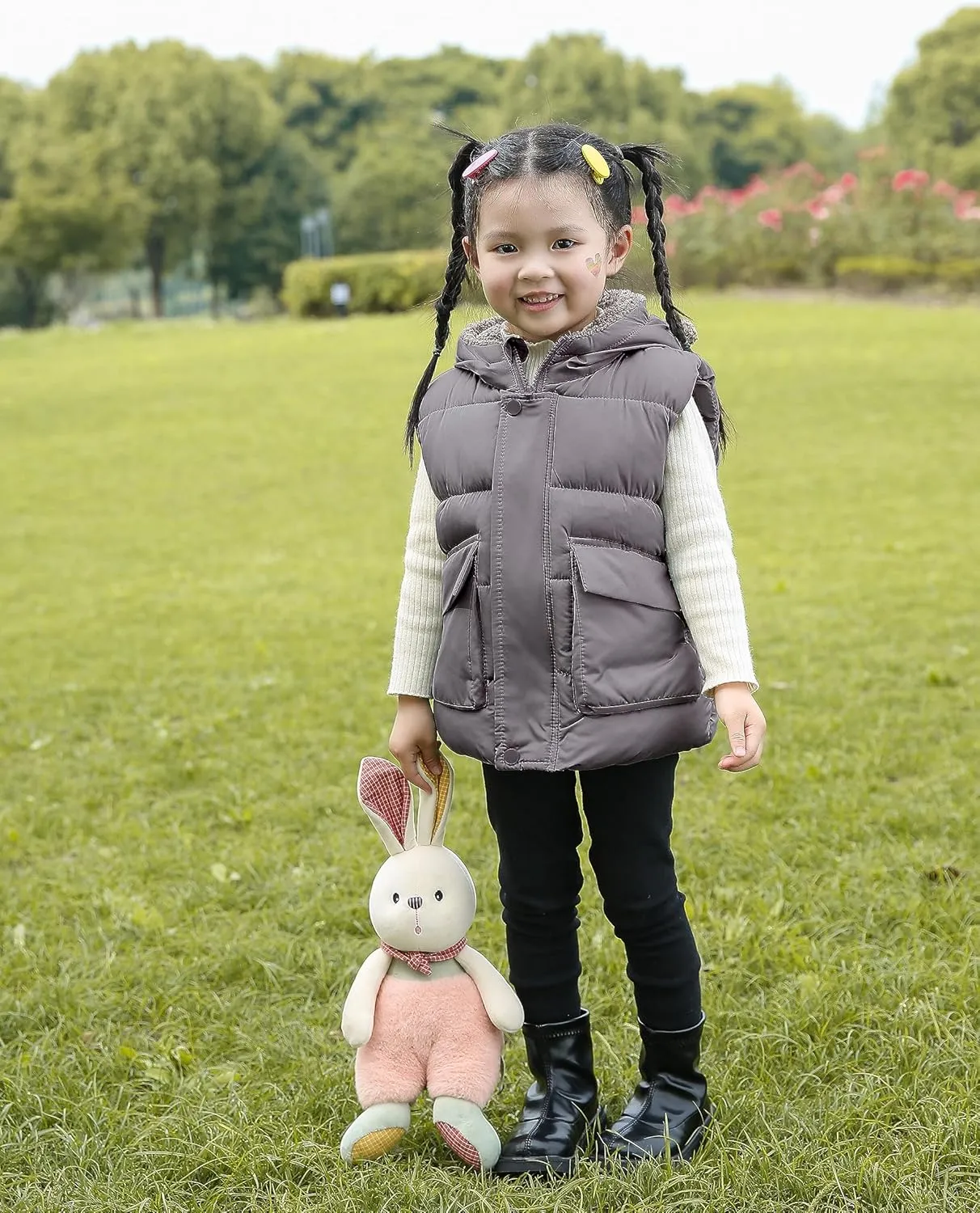 AIWUHE Toddler Boys Girls Hooded Puffer Vest Padded Warm Winter Jacket Sleeveless Bear ears Zipper Up Coat with pocket 1-7Y