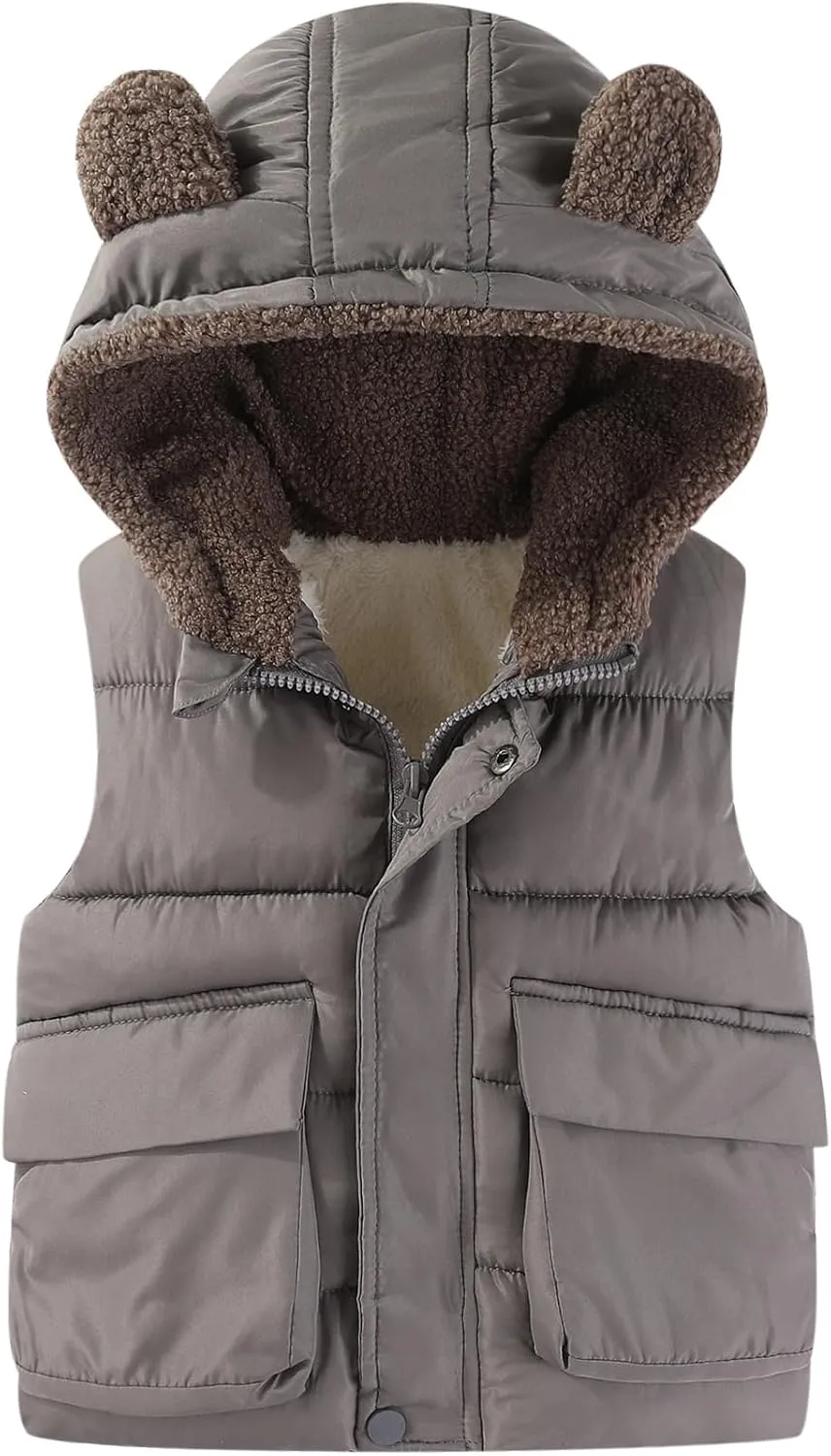 AIWUHE Toddler Boys Girls Hooded Puffer Vest Padded Warm Winter Jacket Sleeveless Bear ears Zipper Up Coat with pocket 1-7Y