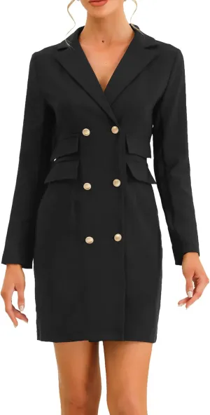 Allegra K Women's Blazer Dress Button Down V Neck Long Sleeve Work Dress with Pockets Elegant Office Outfits