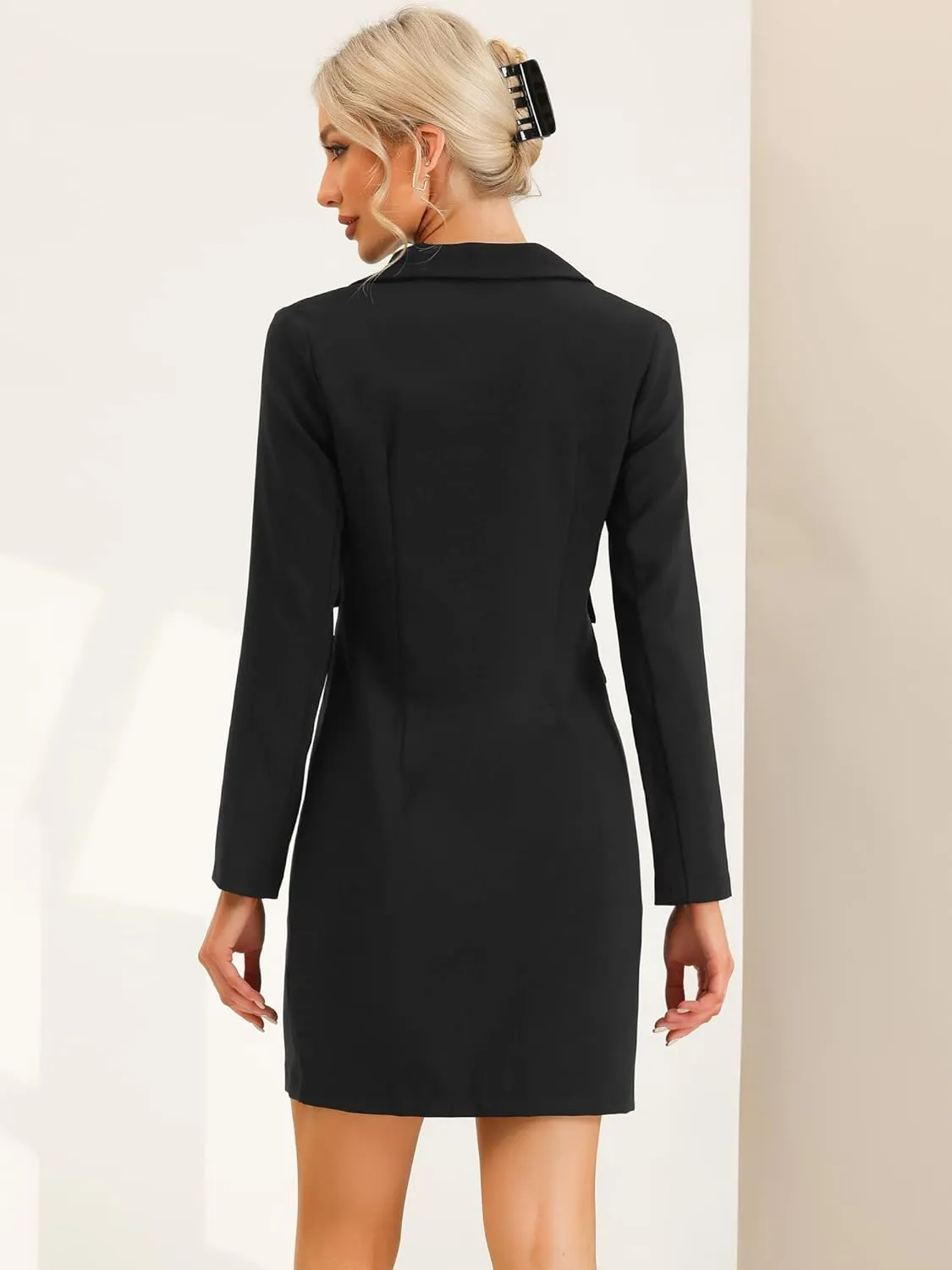 Allegra K Women's Blazer Dress Button Down V Neck Long Sleeve Work Dress with Pockets Elegant Office Outfits