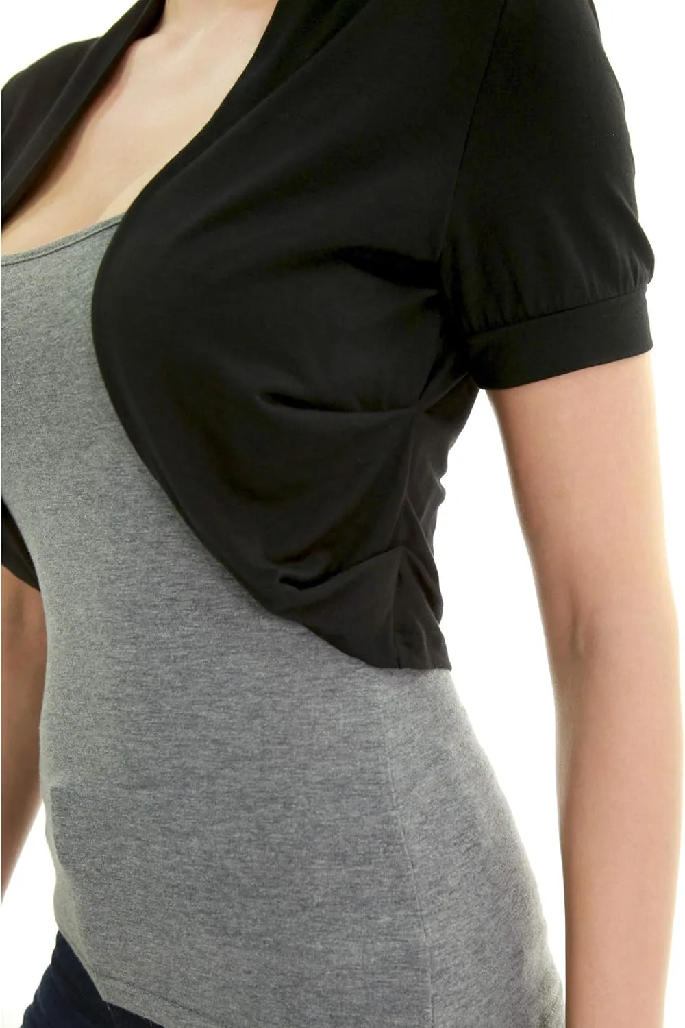 AmlieBoutik Women Short Sleeve Bolero Shrug Open Front Pleated Sides Cropped Cardigan for Dress Casual