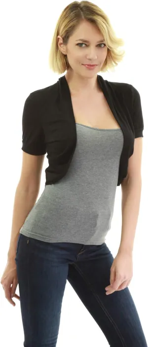 AmlieBoutik Women Short Sleeve Bolero Shrug Open Front Pleated Sides Cropped Cardigan for Dress Casual