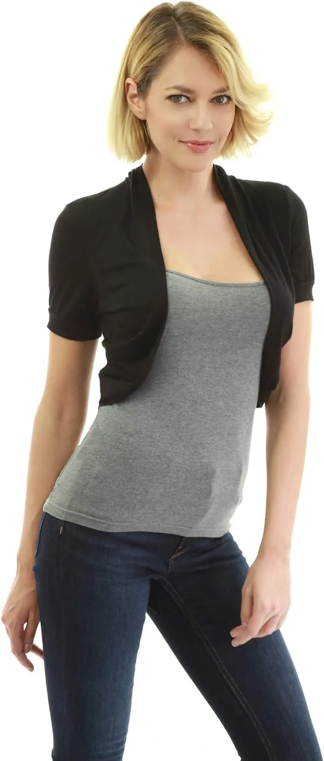 AmlieBoutik Women Short Sleeve Bolero Shrug Open Front Pleated Sides Cropped Cardigan for Dress Casual