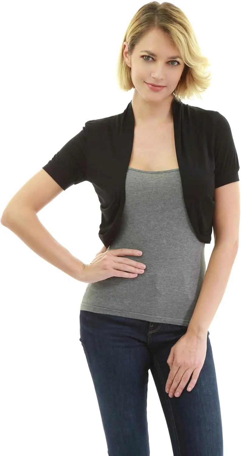 AmlieBoutik Women Short Sleeve Bolero Shrug Open Front Pleated Sides Cropped Cardigan for Dress Casual