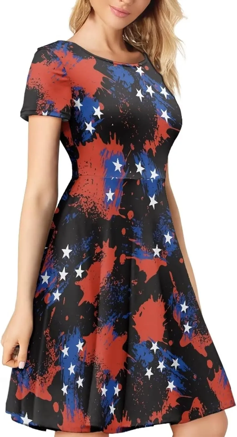 AmzPrint Women's Black and White Cow Print Dress Funny Milk Cow Themed Party Costume Mini Swing Tunic Sunflower Floral Dress