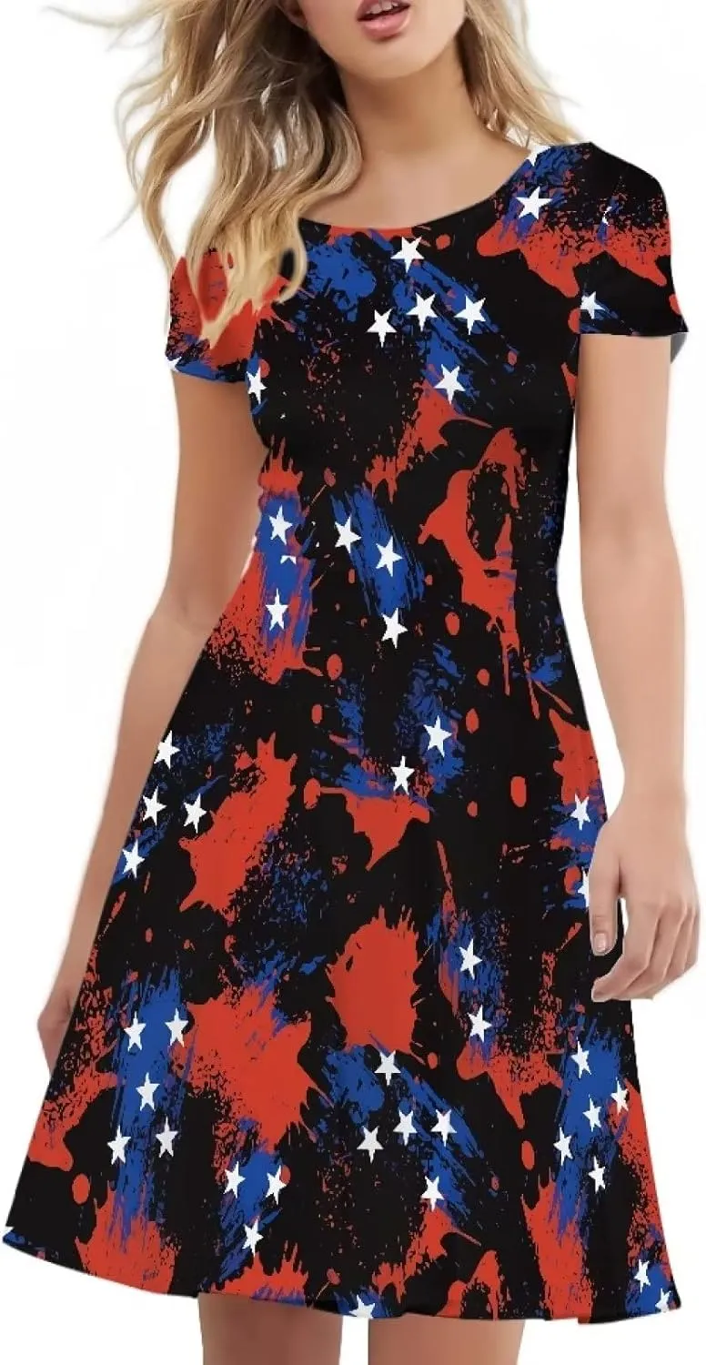 AmzPrint Women's Black and White Cow Print Dress Funny Milk Cow Themed Party Costume Mini Swing Tunic Sunflower Floral Dress