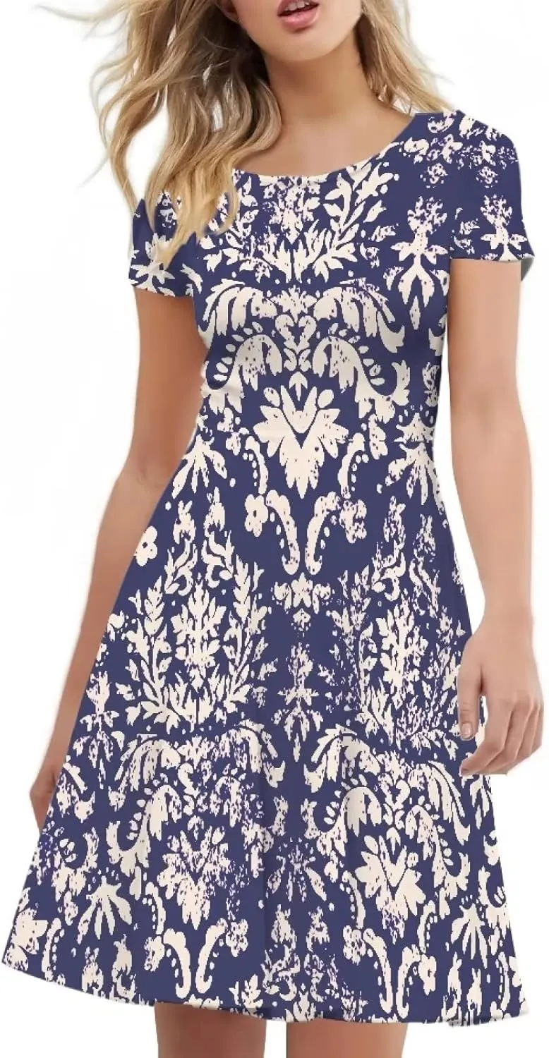 AmzPrint Women's Black and White Cow Print Dress Funny Milk Cow Themed Party Costume Mini Swing Tunic Sunflower Floral Dress