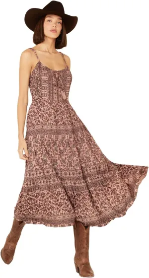 Angie Women's Overdye Tie Neck Strappy Back Tiered Skirt Maxi Dress