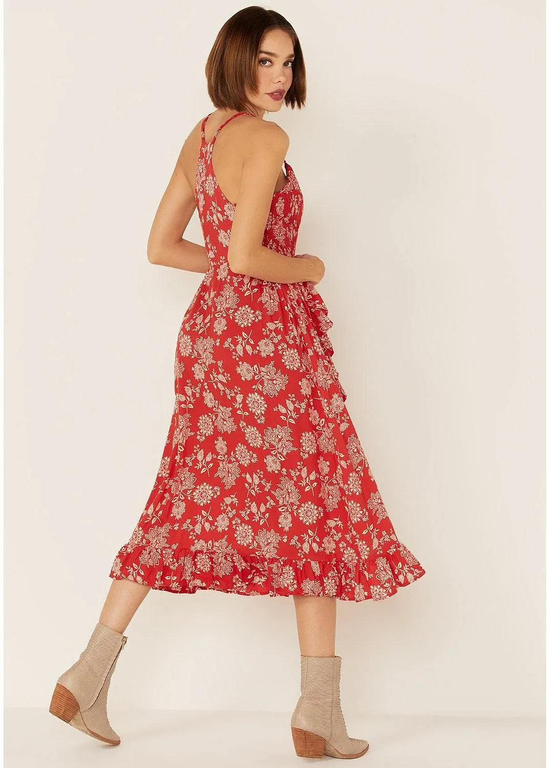 Angie Women's Overdye Tie Neck Strappy Back Tiered Skirt Maxi Dress