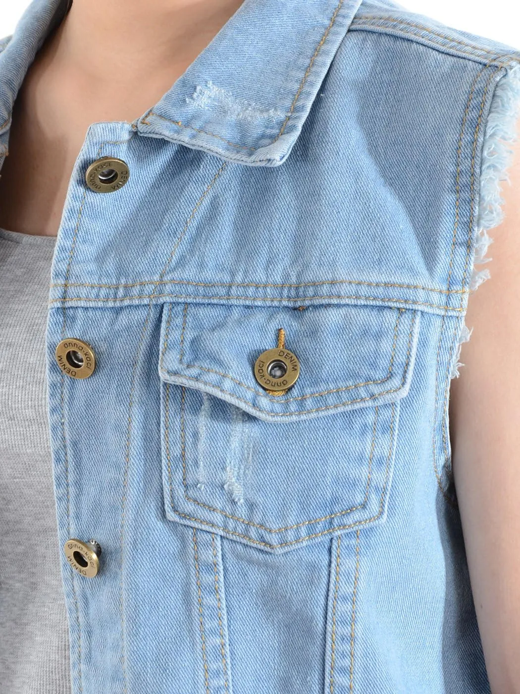 Anna-Kaci Women's Cropped Denim Vest Sleeveless Cotton Rivet Fitted Jean Vest Jacket