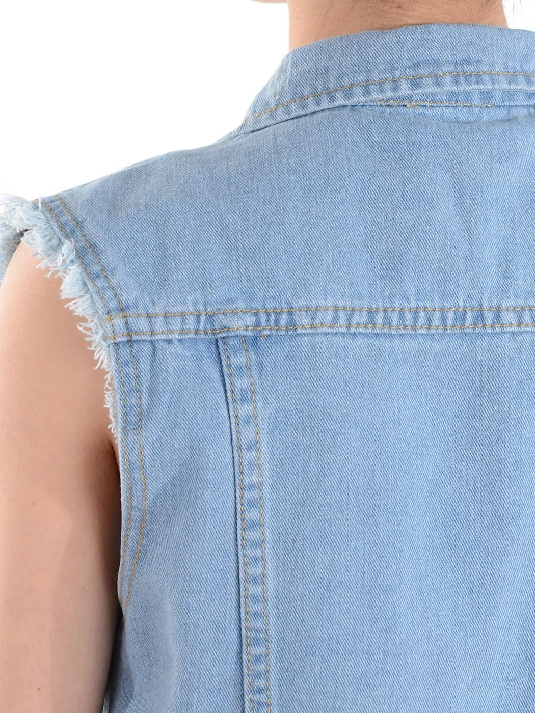Anna-Kaci Women's Cropped Denim Vest Sleeveless Cotton Rivet Fitted Jean Vest Jacket