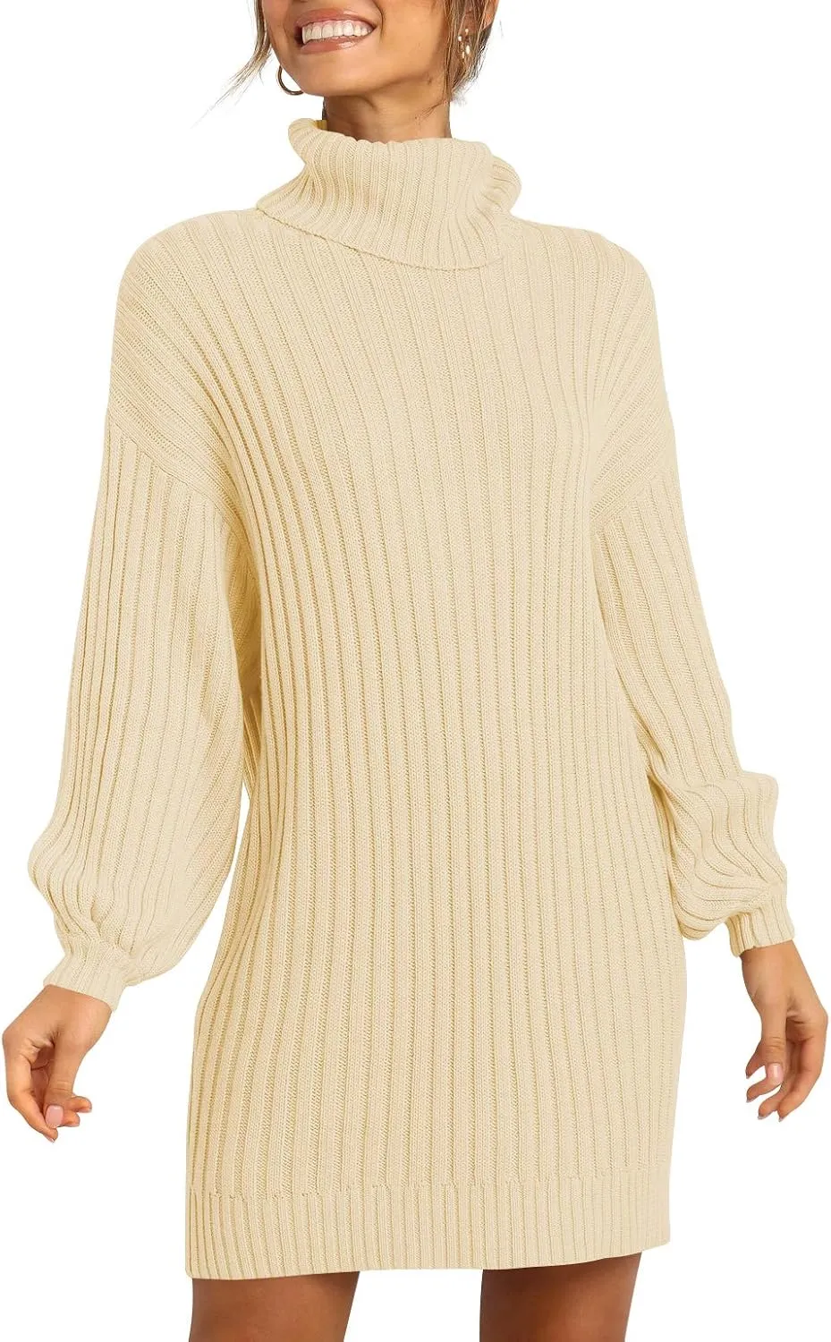 ANRABESS Women Oversized Sweater Dress Turtleneck Batwing Long Sleeve Ribbed Knit Loose 2025 Fall Winter Casual Short Dress