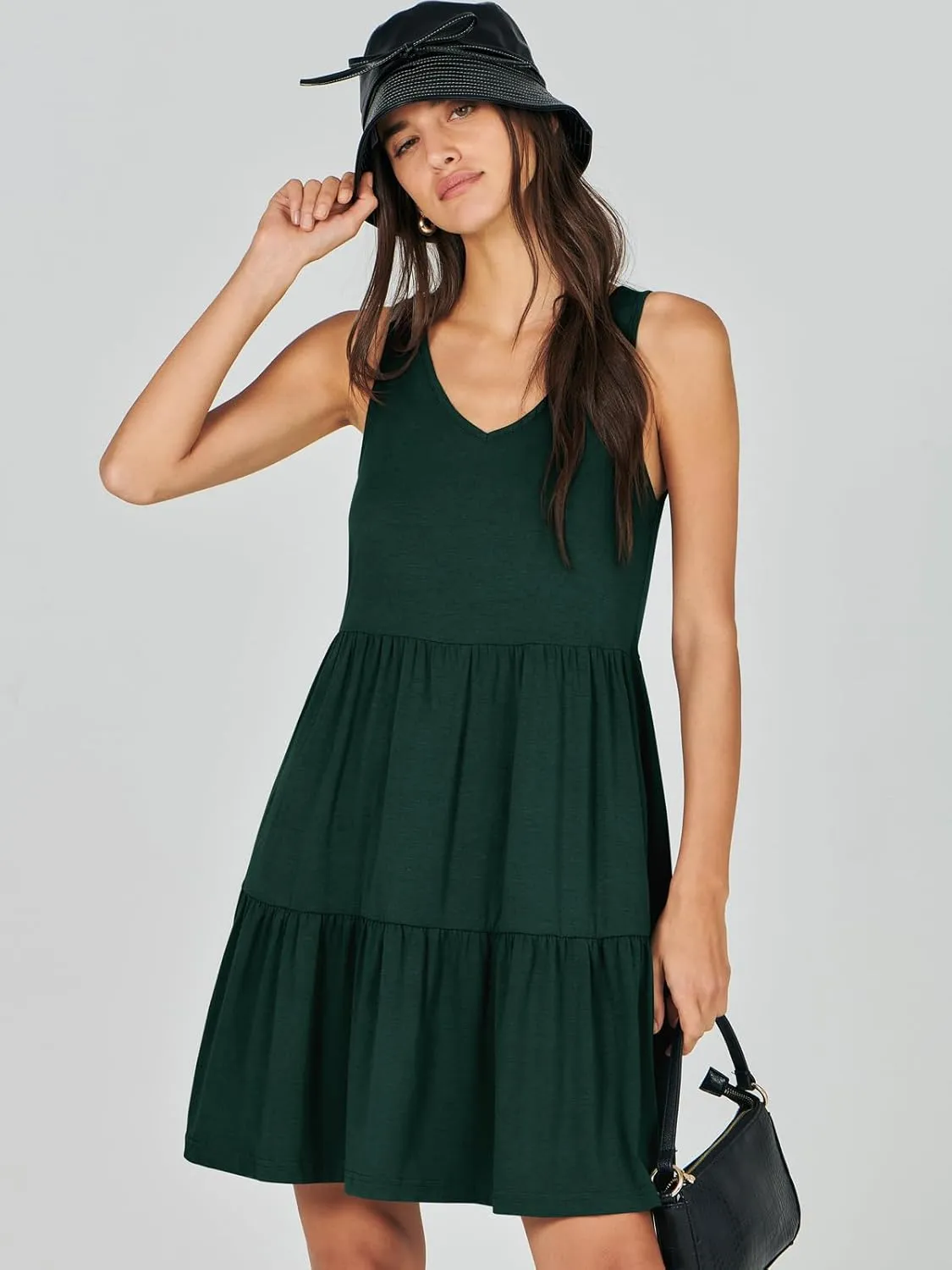 ANRABESS Womens Summer Casual Tank Dress Sleeveless V Neck T Shirt Sundress Flowy Tiered Swing Mini Beach Vacation Dresses