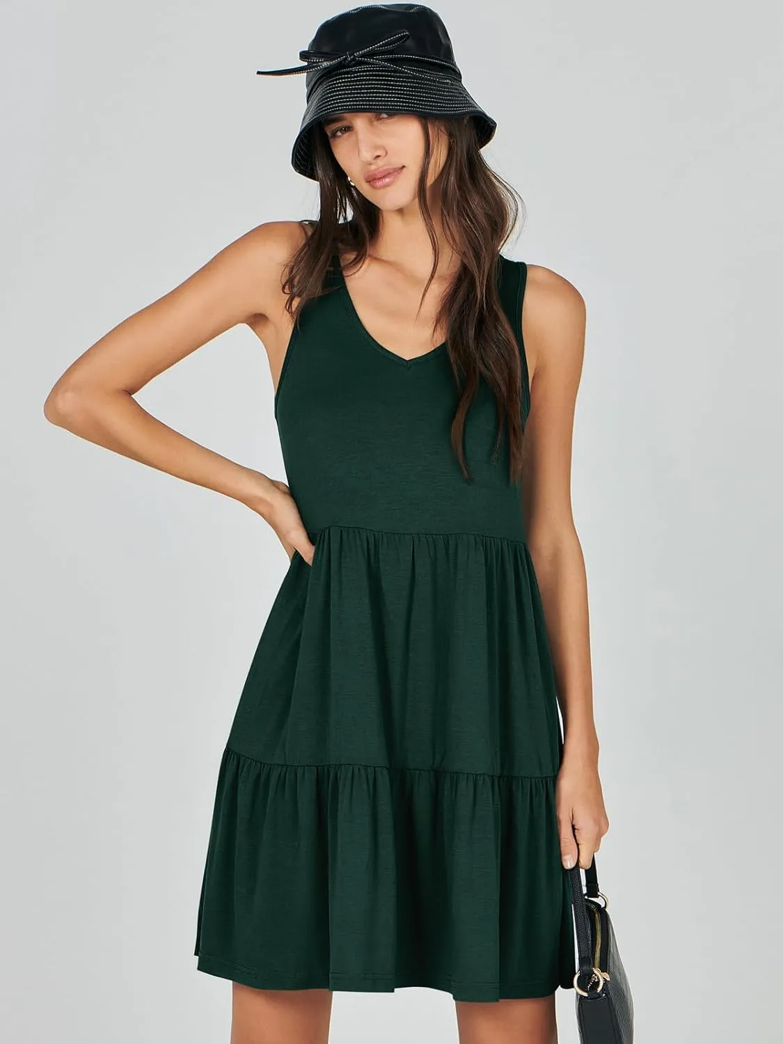 ANRABESS Womens Summer Casual Tank Dress Sleeveless V Neck T Shirt Sundress Flowy Tiered Swing Mini Beach Vacation Dresses