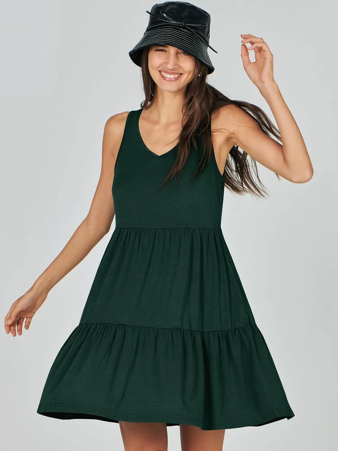 ANRABESS Womens Summer Casual Tank Dress Sleeveless V Neck T Shirt Sundress Flowy Tiered Swing Mini Beach Vacation Dresses