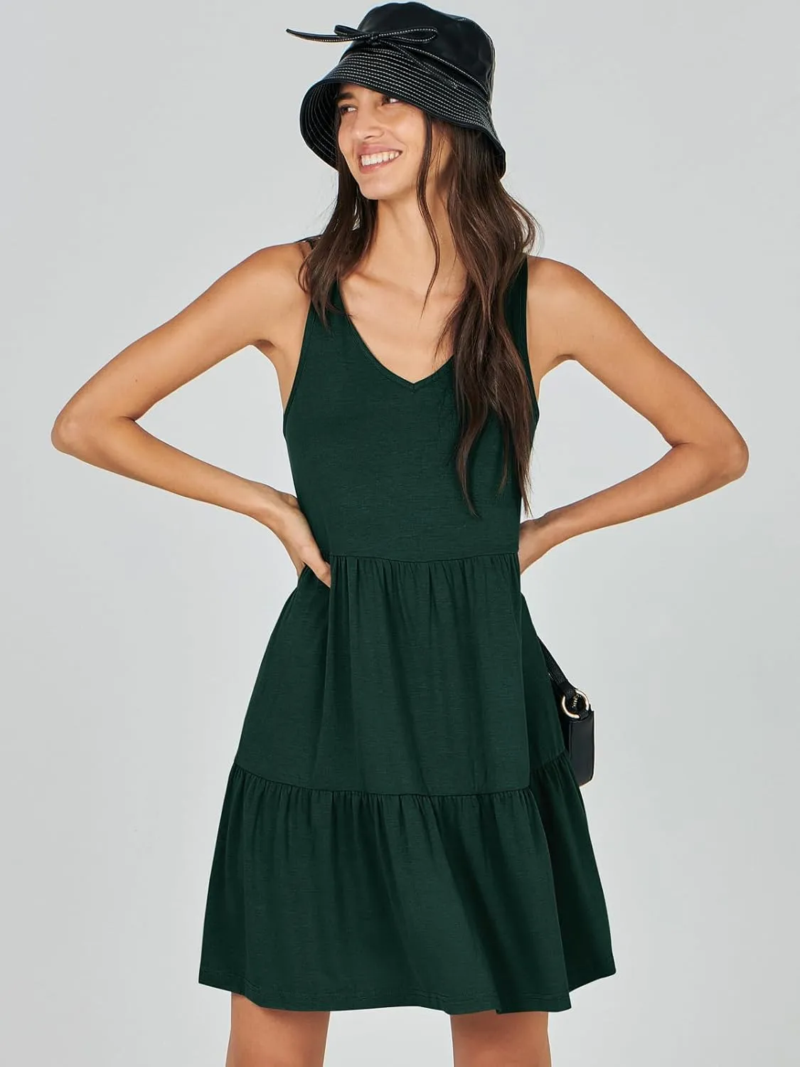 ANRABESS Womens Summer Casual Tank Dress Sleeveless V Neck T Shirt Sundress Flowy Tiered Swing Mini Beach Vacation Dresses