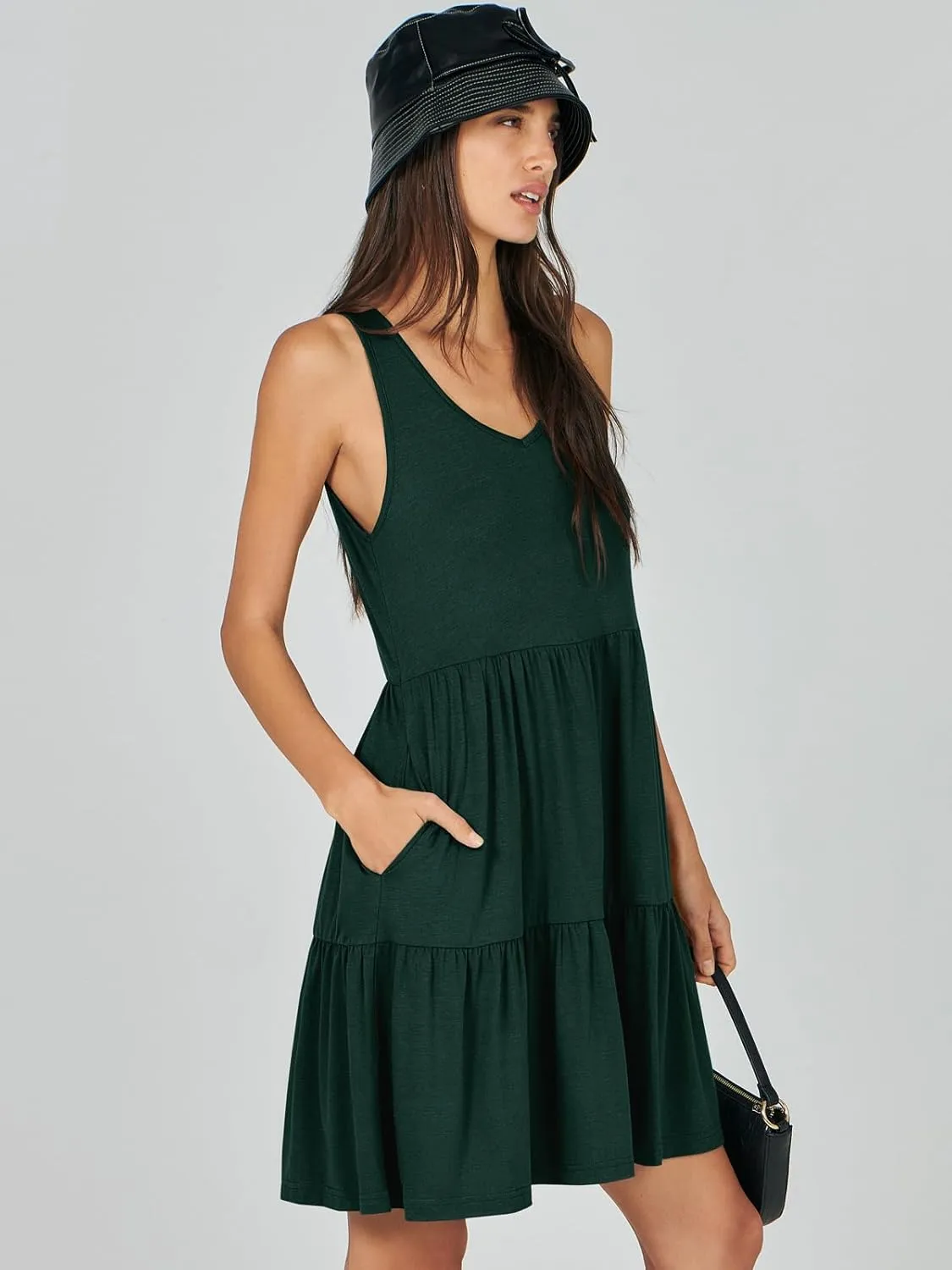 ANRABESS Womens Summer Casual Tank Dress Sleeveless V Neck T Shirt Sundress Flowy Tiered Swing Mini Beach Vacation Dresses