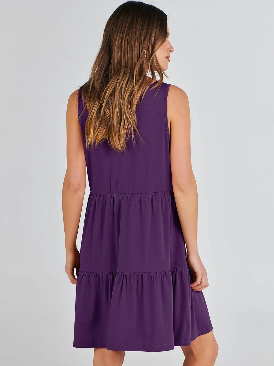 ANRABESS Womens Summer Casual Tank Dress Sleeveless V Neck T Shirt Sundress Flowy Tiered Swing Mini Beach Vacation Dresses