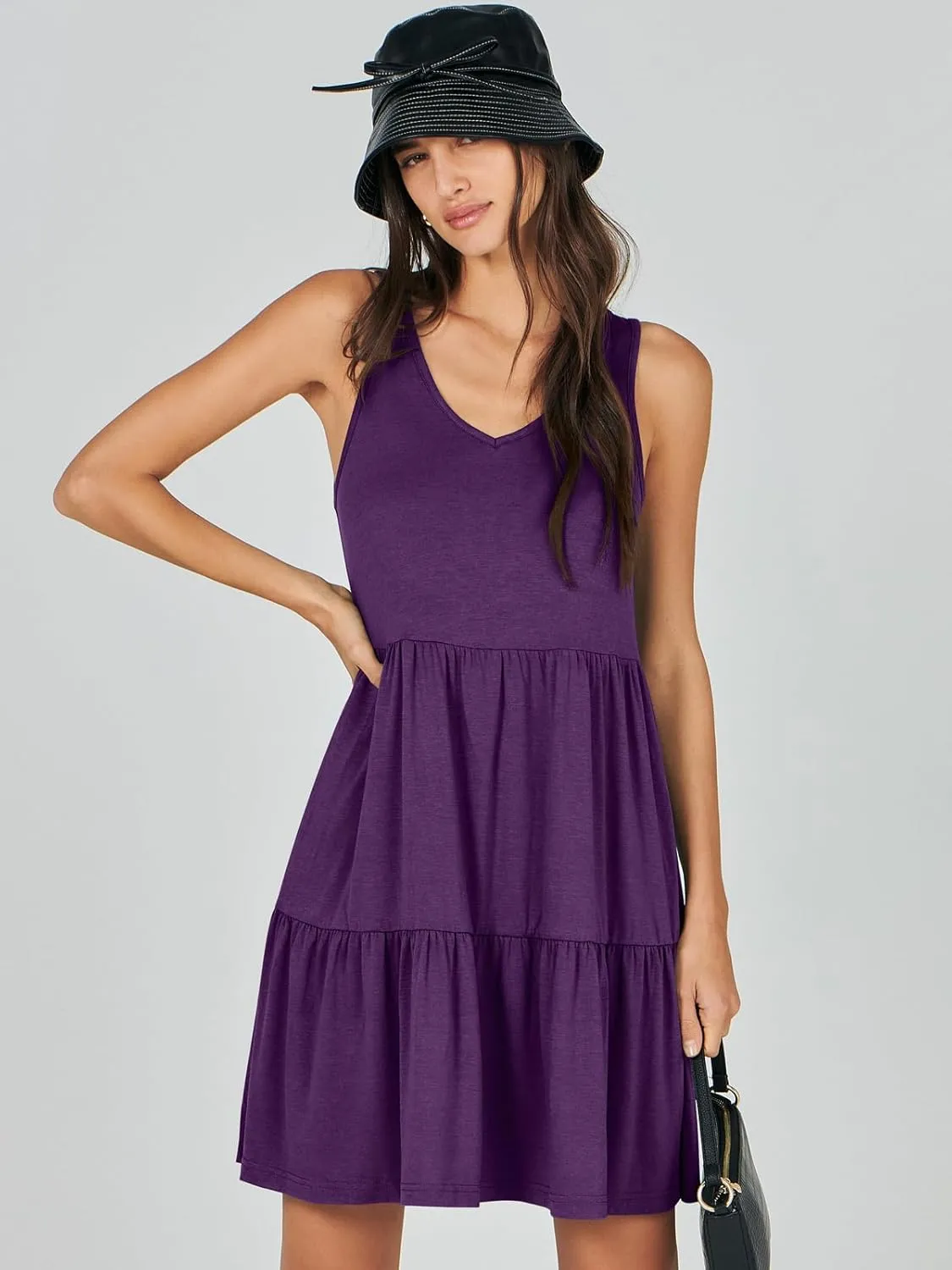 ANRABESS Womens Summer Casual Tank Dress Sleeveless V Neck T Shirt Sundress Flowy Tiered Swing Mini Beach Vacation Dresses