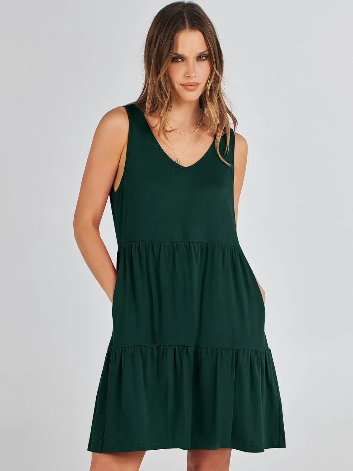 ANRABESS Womens Summer Casual Tank Dress Sleeveless V Neck T Shirt Sundress Flowy Tiered Swing Mini Beach Vacation Dresses