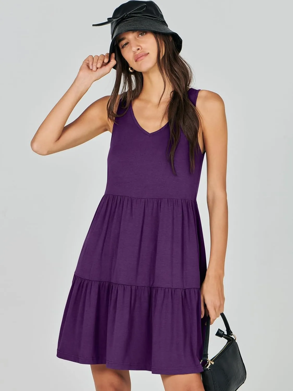 ANRABESS Womens Summer Casual Tank Dress Sleeveless V Neck T Shirt Sundress Flowy Tiered Swing Mini Beach Vacation Dresses